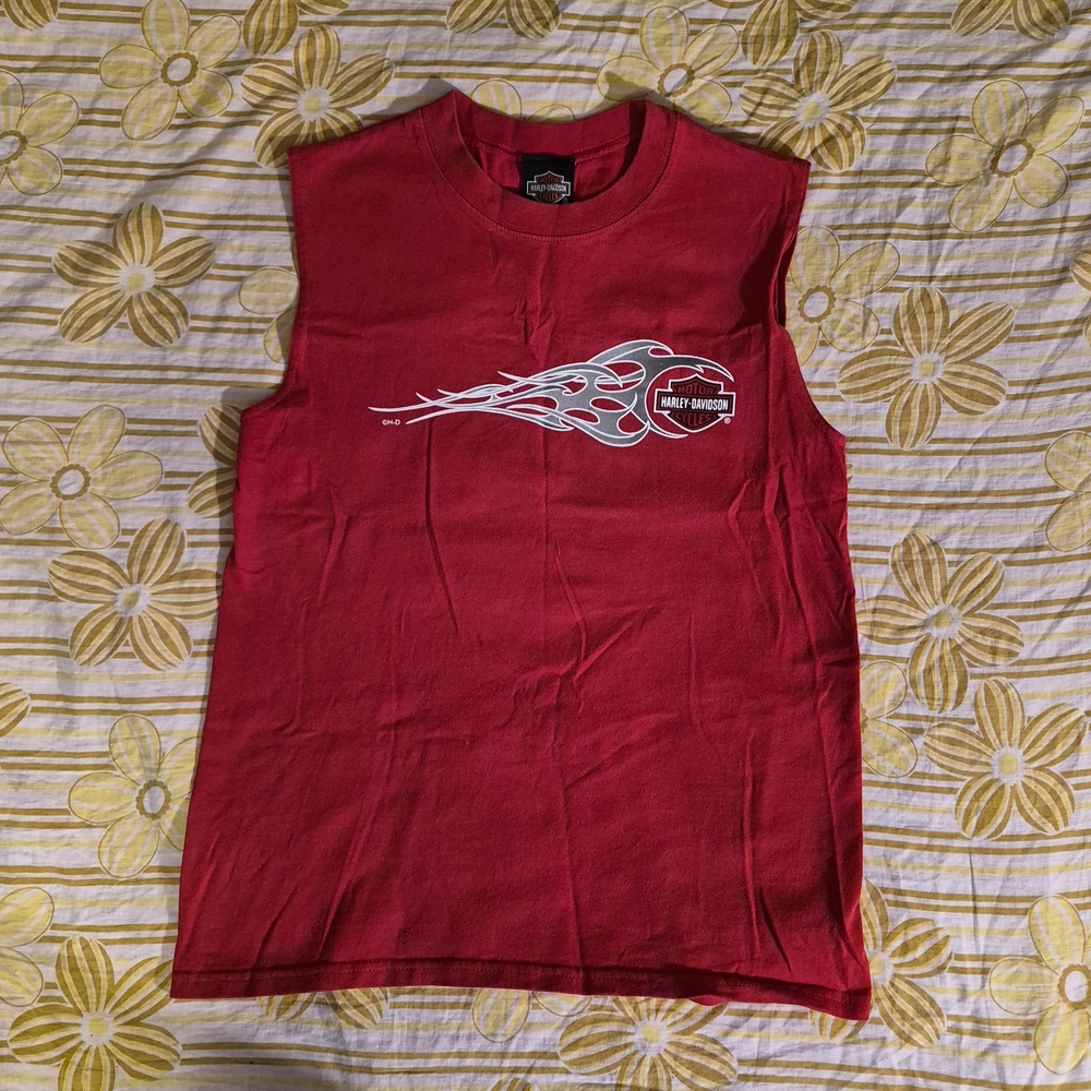 Harley-Davidson Red T-Shirt with Black and Orange Shield Tag
